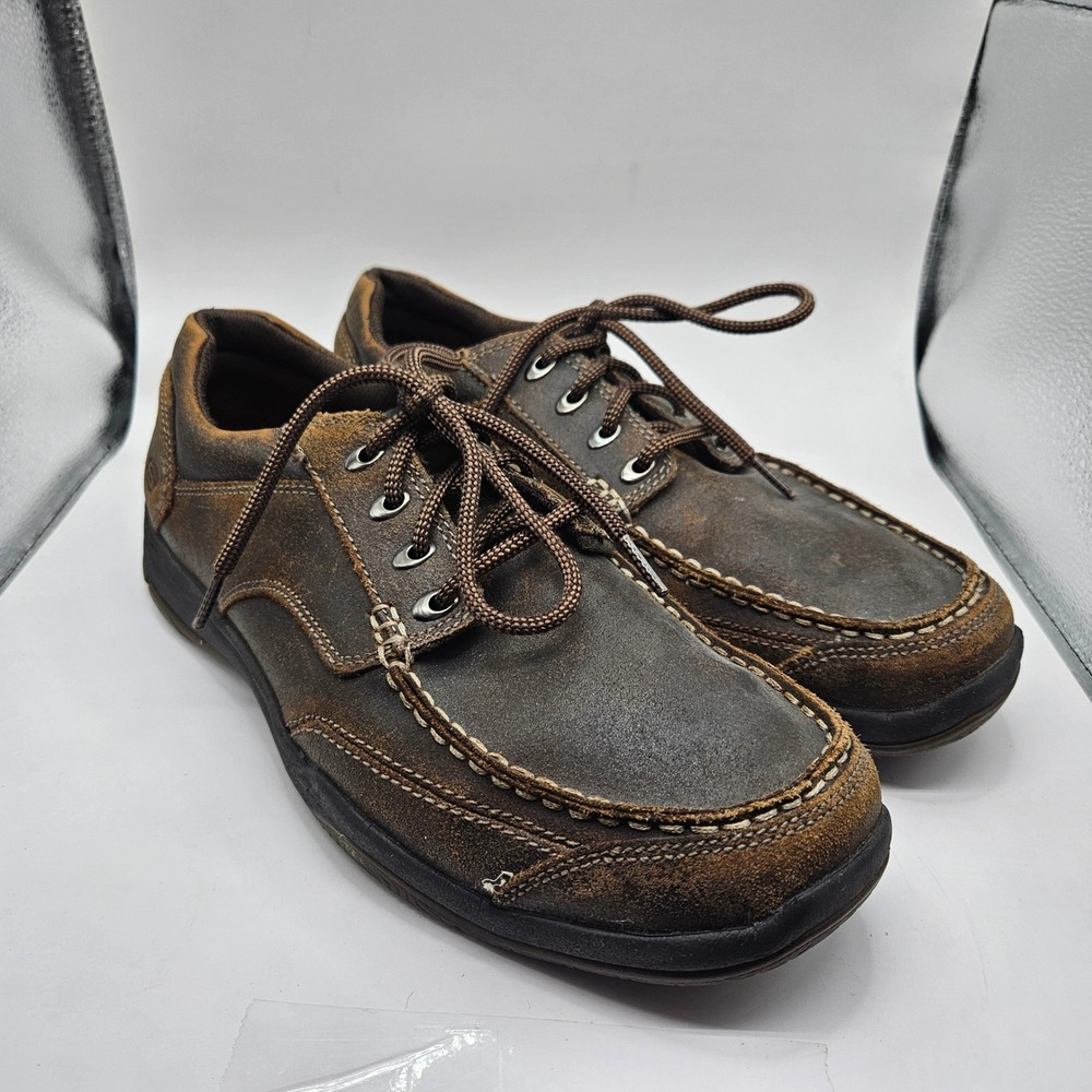 Skechers Relaxed Fit Mens Brown Leather Memory Foam Moc Toe Oxford Shoes sz 9